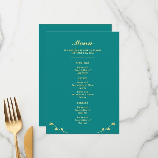 Blauwgroen Roos Wedding Menu (Voorkant / Achterkant in situ)