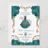 Blauwgroen Roos Western Charro Quinceanera Kaart (Voorkant)