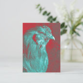 Blauwgroen Rooster Briefkaart (Staand voorkant)