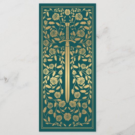 Blauwgroen Royal Medieval Sword Wedding Flat Menu (Achterkant)