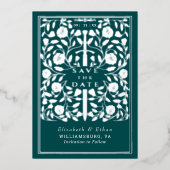 Blauwgroen Royal Medieval Sword Wedding Save the D Folie Uitnodiging (Voorkant)