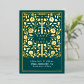 Blauwgroen Royal Medieval Sword Wedding Save the D Folie Uitnodiging (Staand Voorkant)