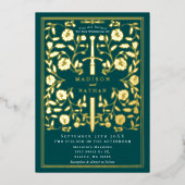 Blauwgroen Royal middeleeuwse zwaard bruiloft Folie Uitnodiging (Voorkant)