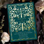 Blauwgroen Royal middeleeuwse zwaard bruiloft Folie Uitnodiging<br><div class="desc">Viel je speciale dag met dit Royal Medieval Sword Wedding design. Het ontwerp op de achterkant van de uitnodiging is NIET echt gouden folie. U kunt dit verder aanpassen door op de "PERSONALIZE"knoop te klikken.</div>