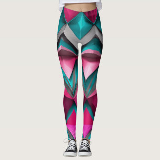 "Blauwgroen & Roze 3D Abstracte Kerstmis Leggings" Leggings