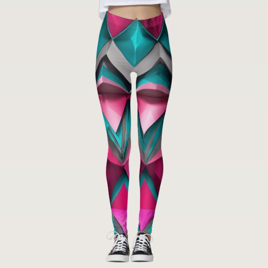 "Blauwgroen & Roze 3D Abstracte Kerstmis Leggings" Leggings (Voorkant)