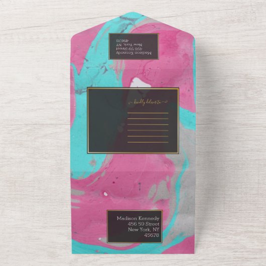 Blauwgroen roze Abstract allen in één uitnodiging (Buitenkant)