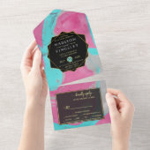 Blauwgroen roze Abstract allen in één uitnodiging (Afscheurbaar)