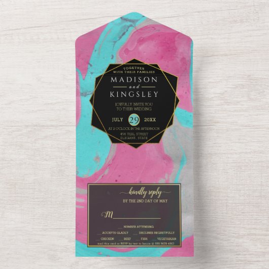 Blauwgroen roze Abstract allen in één uitnodiging (Binnen)