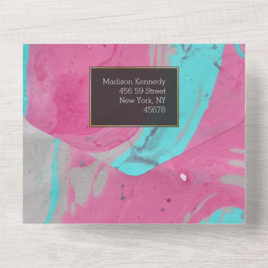 Blauwgroen roze Abstract allen in één uitnodiging (Achterkant)