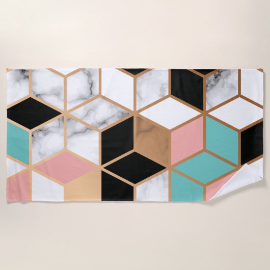 Blauwgroen Roze Abstract patroon van de Koepel op  Strandlaken (Voorkant)