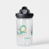 Blauwgroen roze Baby Zee Turtle Waterfles (Voorkant)