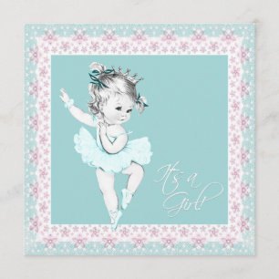 Blauwgroen Roze Ballerina Girl Baby shower Kaart