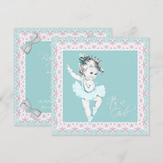 Blauwgroen Roze Ballerina Meisje Baby shower Kaart (Voorkant / Achterkant)