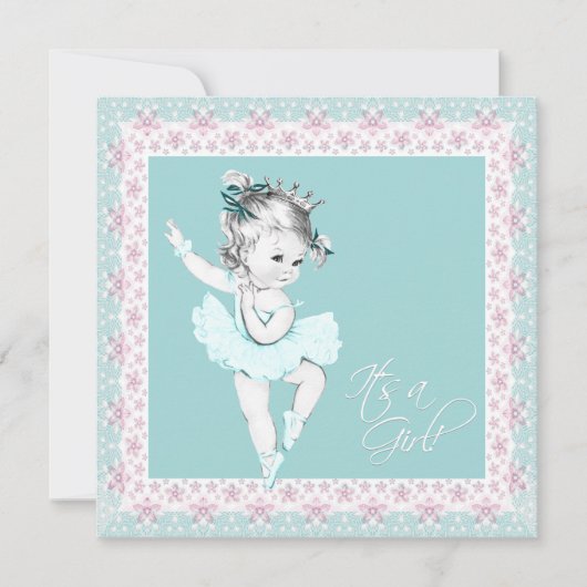 Blauwgroen Roze Ballerina Meisje Baby shower Kaart (Voorkant)