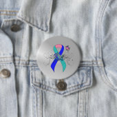 Blauwgroen/roze/blauw lint met vlinder ronde button 7,6 cm (In situ)