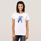 Blauwgroen/roze/blauw lint met vlinder t-shirt (Voorkant volledig)