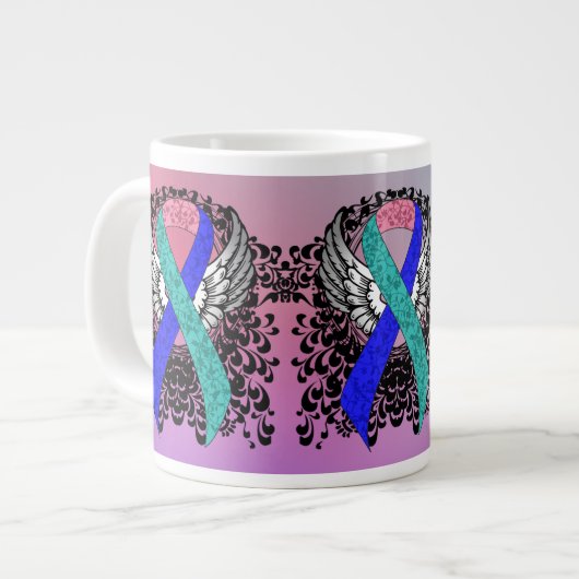 Blauwgroen/Roze/Blauw Lint met Wingen Grote Koffiekop (Links)