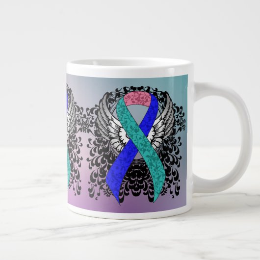 Blauwgroen/Roze/Blauw Lint met Wingen Grote Koffiekop (Rechts)