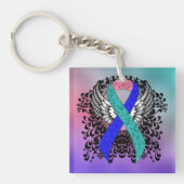 Blauwgroen/Roze/Blauw Lint met Wingen Sleutelhanger (voorkant)