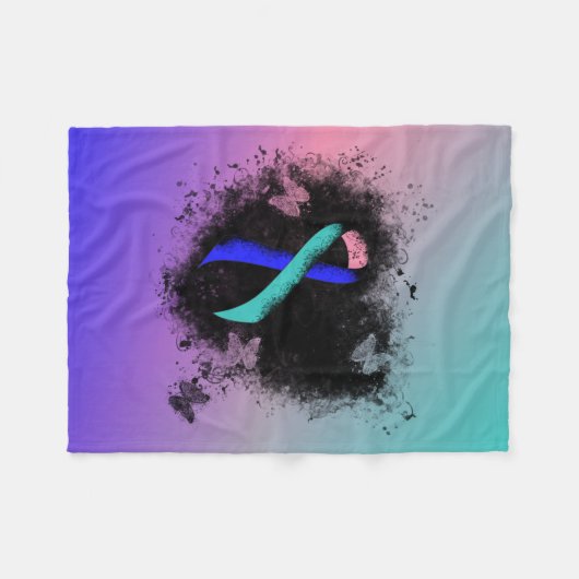 Blauwgroen/roze/blauw lintrukhart fleece deken (Voorkant (Horizontaal))