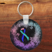 Blauwgroen/roze/blauw lintrukhart sleutelhanger (Voorkant)