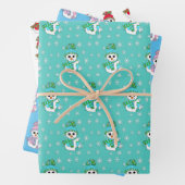 Blauwgroen, Roze, Blauwe Snowman Kerstmis Inpakpapier Vel (In situ)
