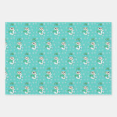 Blauwgroen, Roze, Blauwe Snowman Kerstmis Inpakpapier Vel (Voorkant)