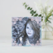 Blauwgroen Roze Bloemen Foto Afstuderen Aankondigi Kaart (Staand voorkant)