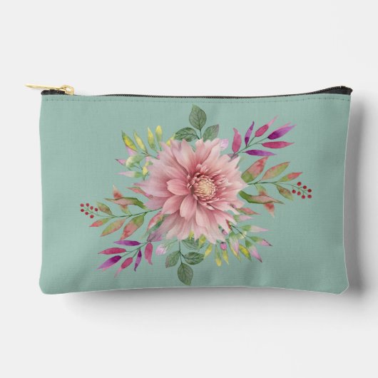 Blauwgroen & Roze Bloemen Kosmetische Zak Etui (Voorkant)