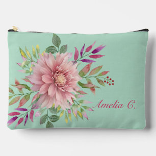  Blauwgroen & Roze Bloemen Kosmetische Zak Etui