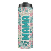 Blauwgroen Roze Boho Bloemen 3D Opgeblazen Mama Thermosbeker (Voorkant)