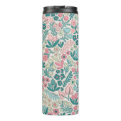 Blauwgroen Roze Boho Bloemen 3D Opgeblazen Mama Thermosbeker (Achterkant)