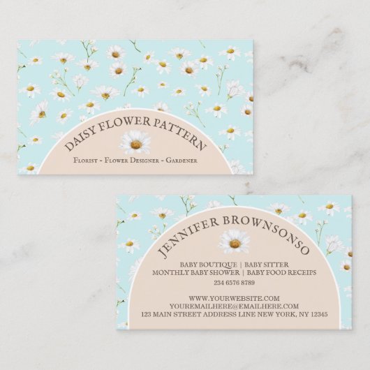 Blauwgroen roze chique Daisy Flower Baby Sitter Visitekaartje (Voorkant / Achterkant)