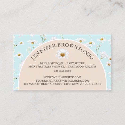 Blauwgroen roze chique Daisy Flower Baby Sitter Visitekaartje (Achterkant)