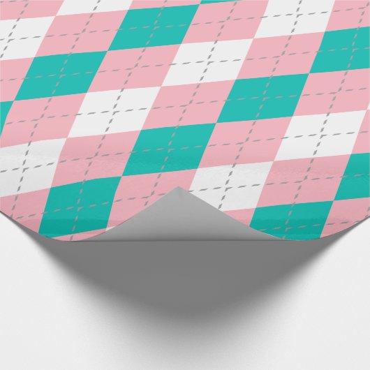 Blauwgroen Roze Dk Grijs Wht XL Argyle Cadeaupapier (Hoek)