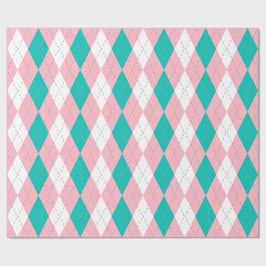 Blauwgroen Roze Dk Grijs Wht XL Argyle Cadeaupapier (Vlak)