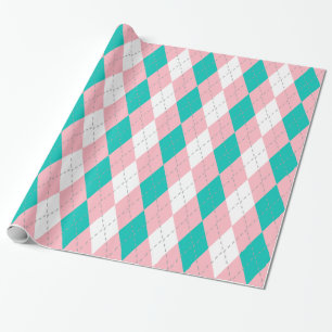 Blauwgroen Roze Dk Grijs Wht XL Argyle Cadeaupapier