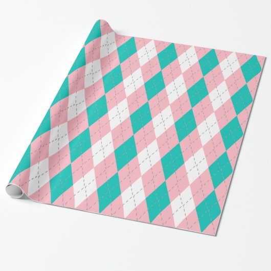 Blauwgroen Roze Dk Grijs Wht XL Argyle Cadeaupapier (Uitgerold)