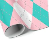 Blauwgroen Roze Dk Grijs Wht XL Argyle Cadeaupapier (Rol Hoek)