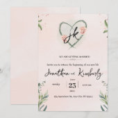 Blauwgroen roze elegante bloemenbruiloft Waterverf Kaart (Voorkant / Achterkant)