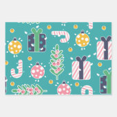 Blauwgroen roze en gele kerstartikelen inpakpapier vel (Voorkant 2)