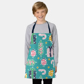 Blauwgroen roze en gele kerstartikelen schort (Gedragen)