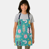 Blauwgroen roze en gele kerstartikelen schort (Insitu)