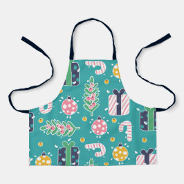 Blauwgroen roze en gele kerstartikelen schort