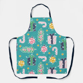 Blauwgroen roze en gele kerstartikelen schort (Voorkant)