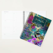 Blauwgroen, roze en goudbloem Peacock Planner (Display)