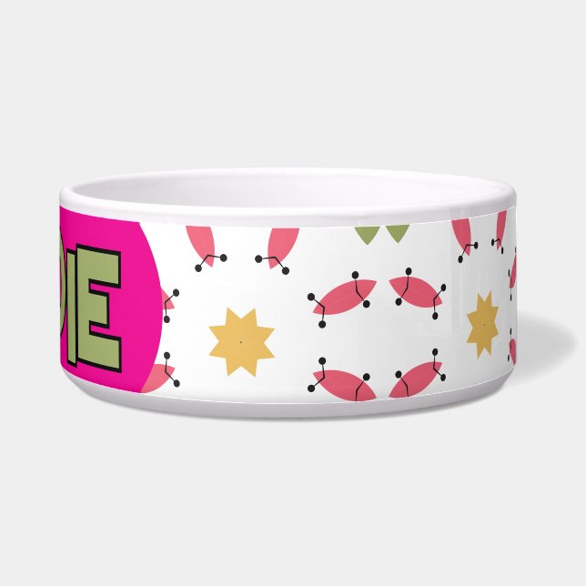 Blauwgroen roze en gouden Boho geometrisch patroon Voerbakje (Rechts)