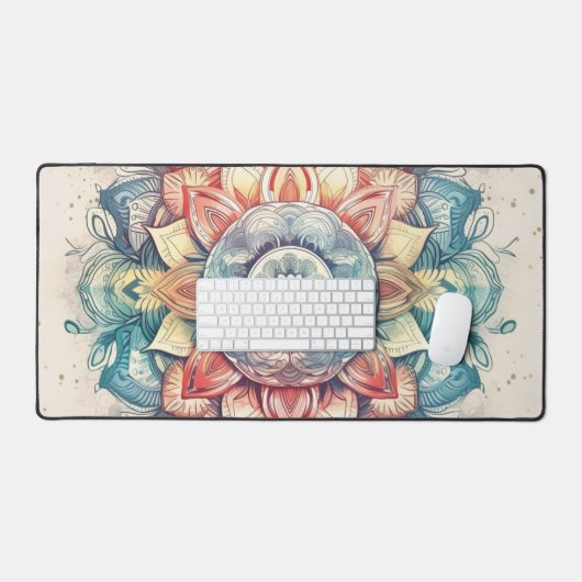 Blauwgroen Roze en Oranje Mandala Bureaumat (Keyboard & Muis)