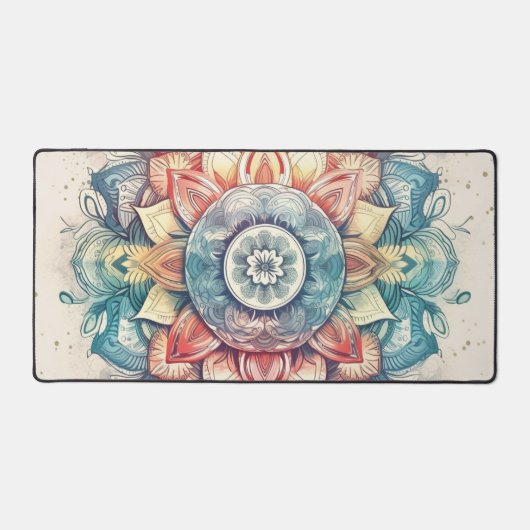Blauwgroen Roze en Oranje Mandala Bureaumat (Voorkant)